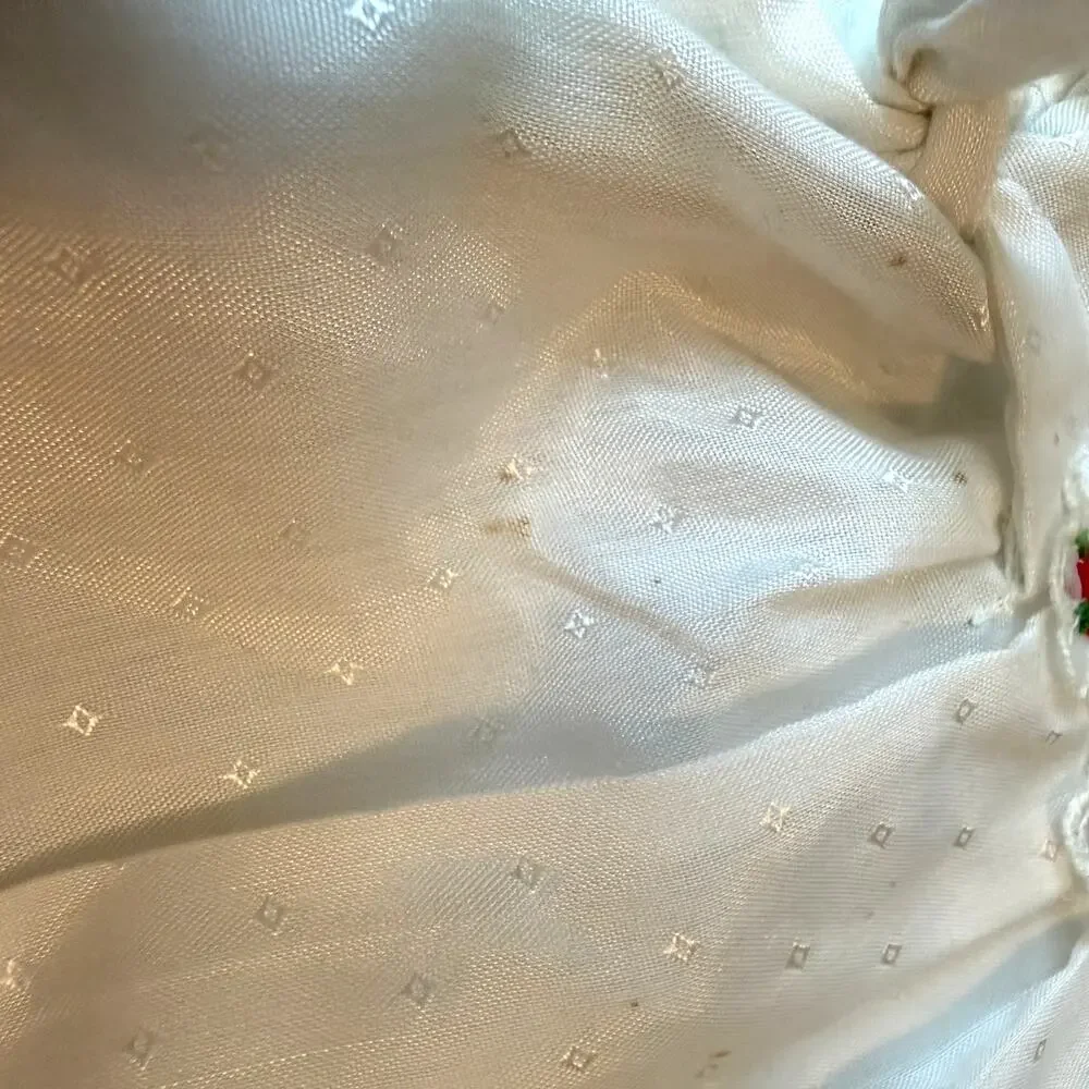 Vintage Polly Flinders Hand Smocked Dress White Red Rose 12M